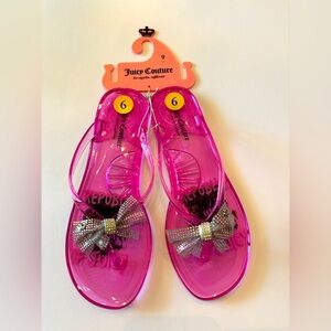Juicy Couture Spain Pink Jelly Flip Flops Rhinestone Bow Size 9 NWT